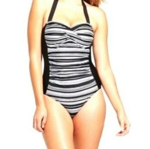 NWOT Merona SP black/white striped halter swimsuit
